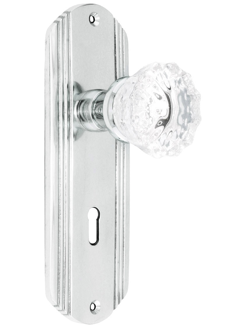 Streamline Moderne Mortise Lock Set With Fluted Crystal Door Knobs